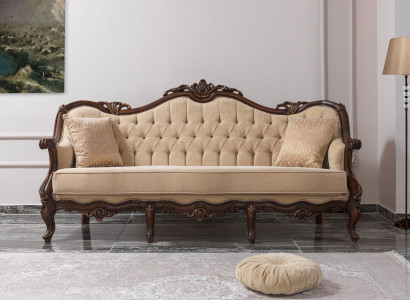 Dreisitzer Sofa 3 Sitz Stoffsofa Polstersofa Beige Stoff Chesterfield 235cm